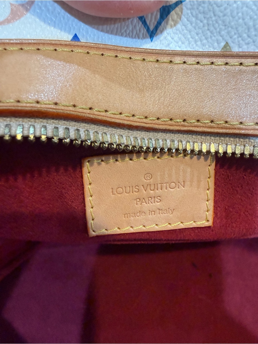 Louis Vuitton White Multicolor Monogram Canvas Shoulder Bag with Tan Trim - Picture 9 of 10